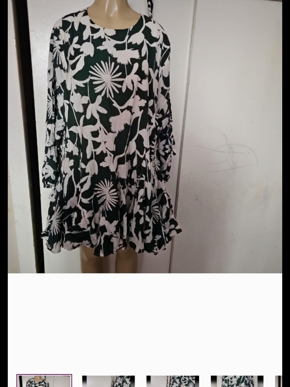 Just Me Dark Green and Cream Floral Dress